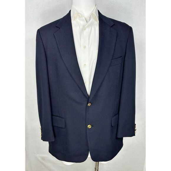 Palm Beach Other - Palm Beach Navy Blue Wimbledon Gold Button Blazer Mens 43L Sport Coat Hopsack